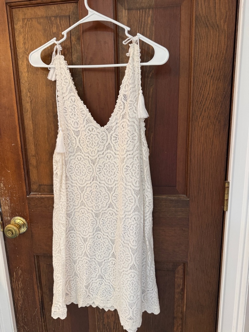 Crochet Lace V-Neck Slip Dress in Ivory
